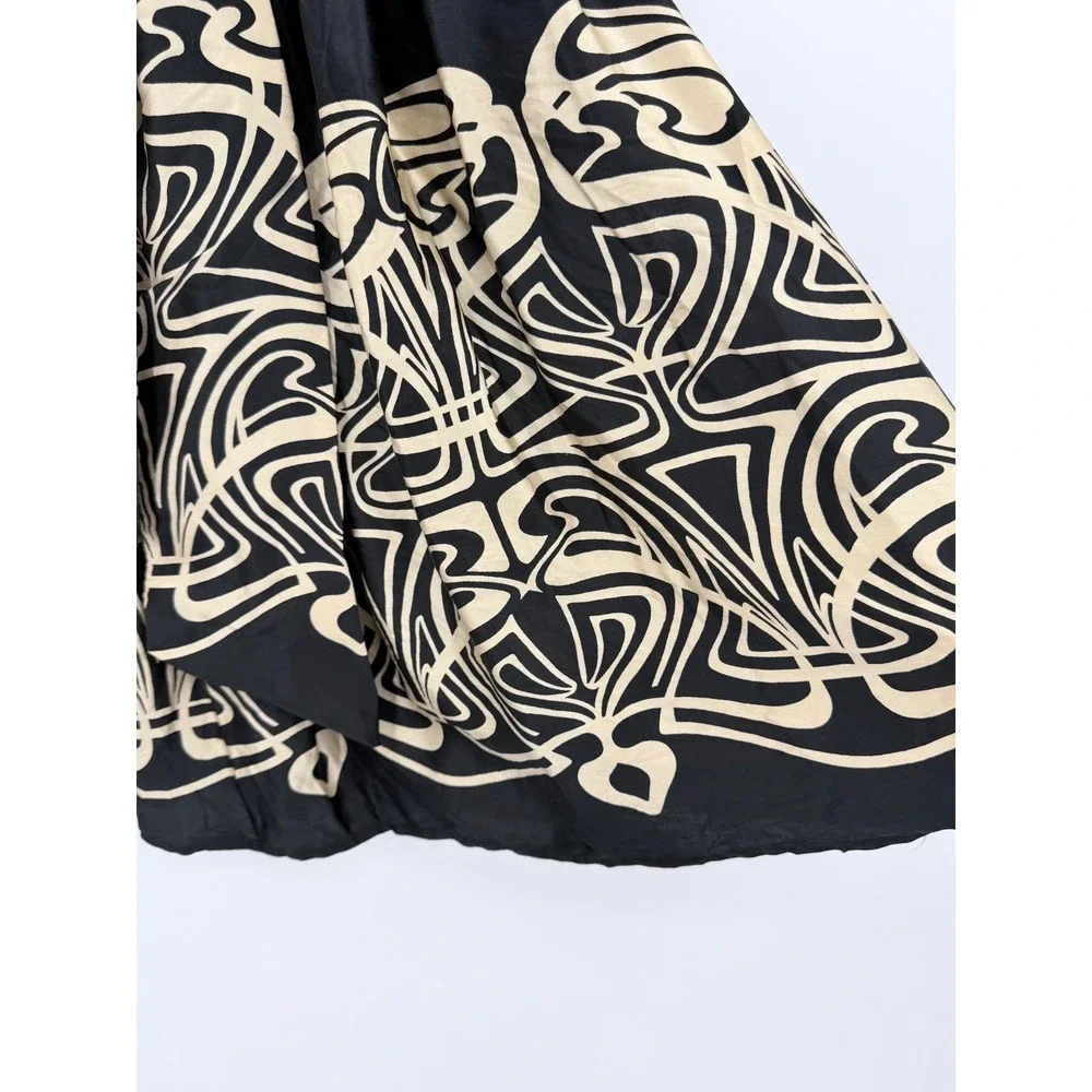 Zara Woman Skirt Women Size 6 Black Cream Abstract Art Nouveau Tie Waist Spain